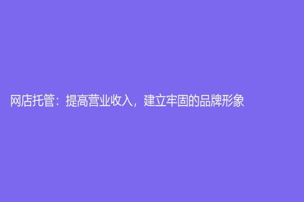 網店托管：提高營業收入，建立牢固的品牌形象