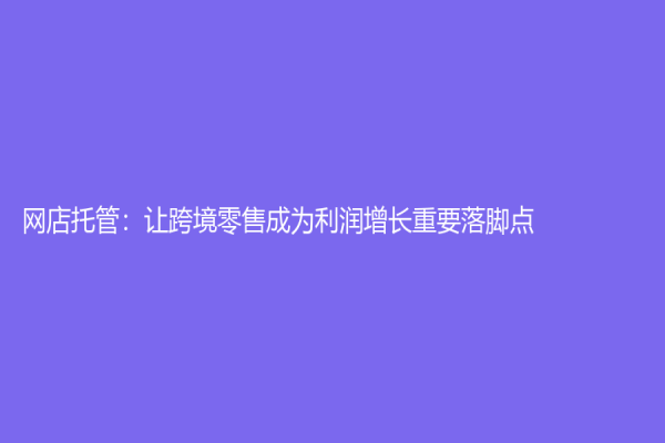 網(wǎng)店托管：讓跨境零售成為利潤增長重要落腳點