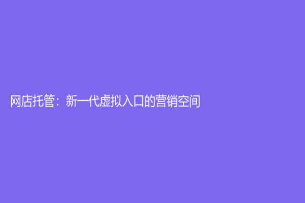 網店托管：新一代虛擬入口的營銷空間