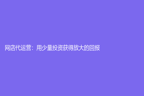 網店代運營：用少量投資獲得放大的回報