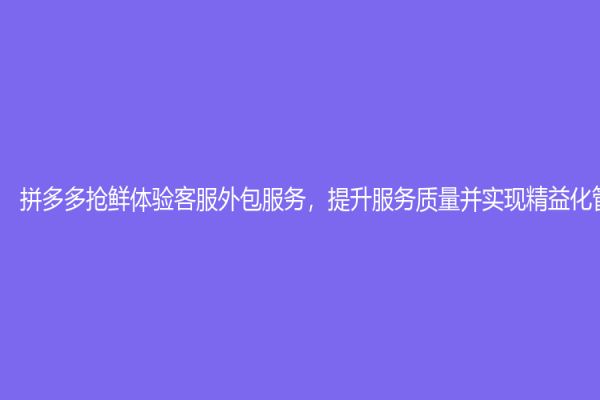 拼多多搶鮮體驗客服外包服務，提升服務質量并實現精益化管理