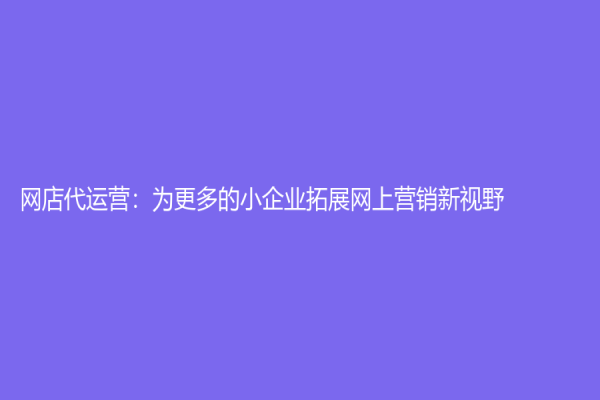 網店代運營：為更多的小企業拓展網上營銷新視野
