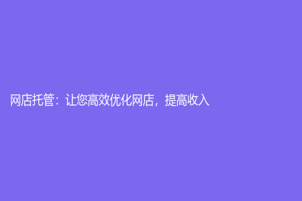網店托管：讓您高效優化網店，提高收入