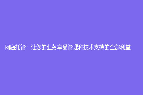 網店托管：讓您的業務享受管理和技術支持的全部利益