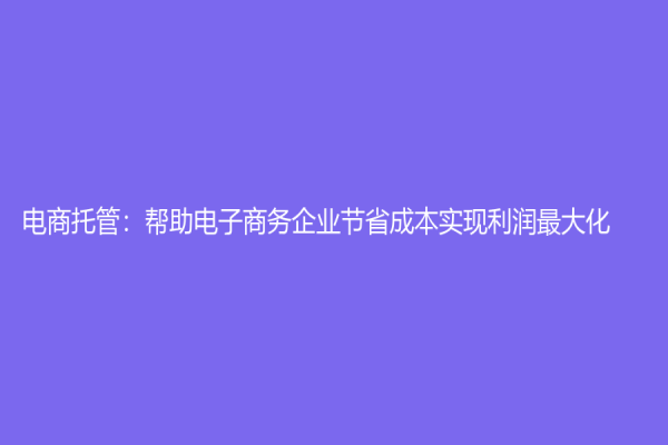 電商托管：幫助電子商務企業節省成本實現利潤最大化