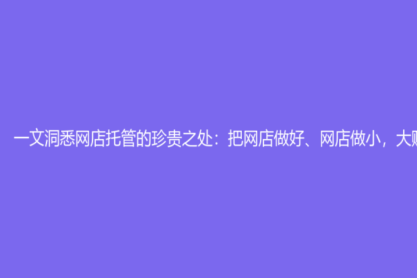 一文洞悉網店托管的珍貴之處：把網店做好、網店做小，大賺大錢