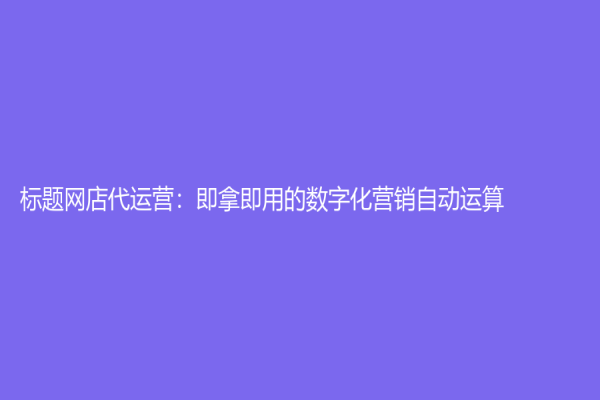 標(biāo)題網(wǎng)店代運(yùn)營：即拿即用的數(shù)字化營銷自動運(yùn)算